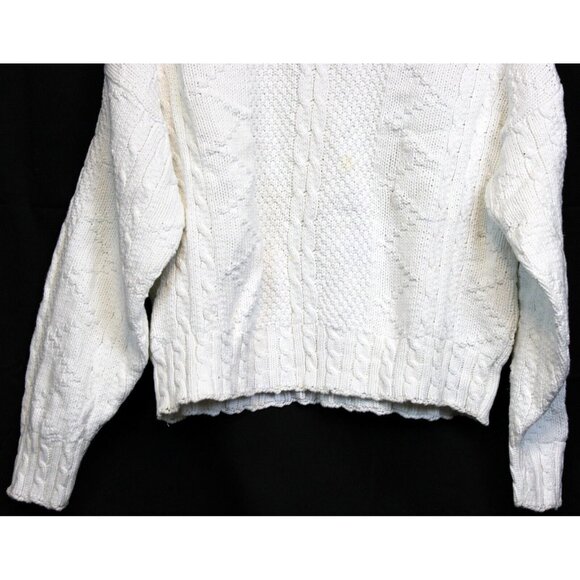 VTG Attencione White Italian Sweater Cable Knit Oversized Thick High Neck Winter - Picture 3 of 7